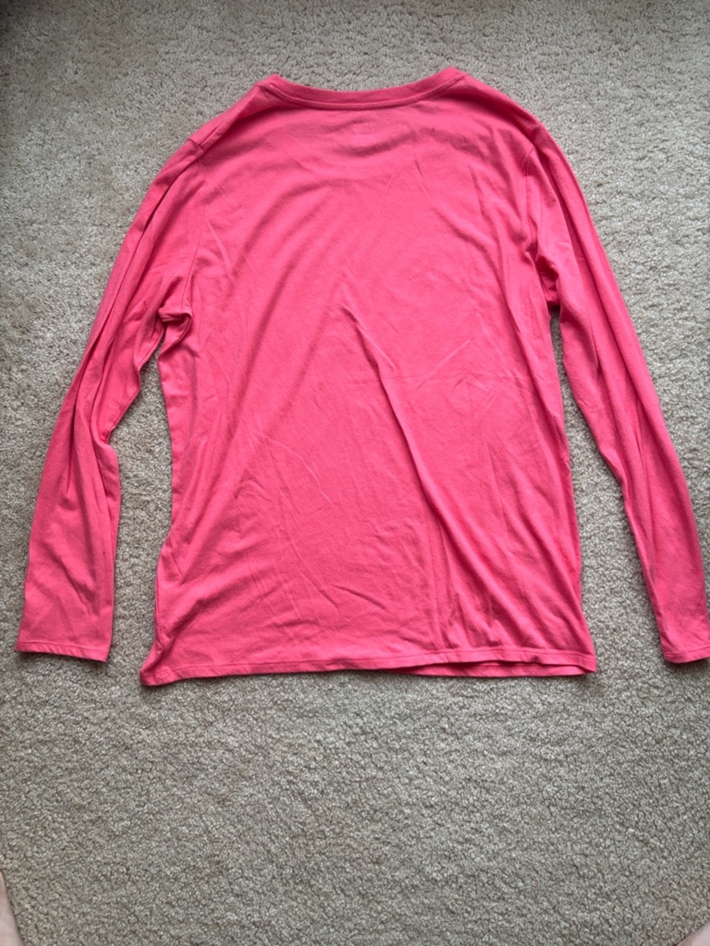 PINK Victoria's Secret Bright Coral Pink Long-Sleeve Tee with Black Script - Picture 2 of 3